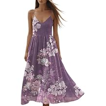 Women Summer Floral Print V Neck Maxi Dress, Adjustable Spaghetti Strap Beach Vacation Long Dresses