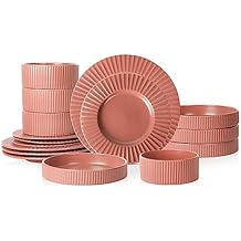 كريستيان سيريانو لوسو مجموعة أدوات العشاء المكونة من 16 قطعة Stoneware، Redwood