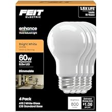 Feit Electric Enchance A19 LED Light Bulbs, 8.8W (60W Equivalent), 3000K Bright White, Dimmable, 90+ CRI, E26 Base, 17,000-Hour Lifetime, Residential or Commercial Bulb, A1960/930CA/FIL/4, 4-Pack