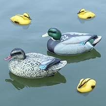 5 PCS Floating Mallard Duck Bait Set -2 Adult 3 Ducklings, Realistic Resin Floating Duck Bait Home Pack, Mallard Duck Bait Yard Pond Decor