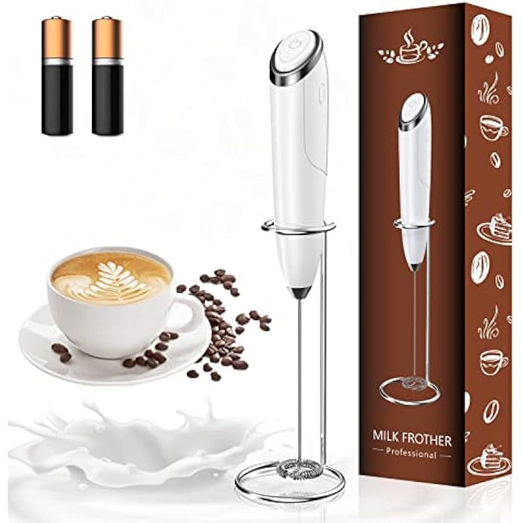 Milk Frother with Stand, Handheld Foam Maker for Lattes - Milk Foamer Frother Whisk Drink Mixer, Mini Blender and Electric Mixer Coffee Frother for Coffee, Frappe, Latte, Matcha, Cappuccino