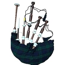 McWilliams PROFESSIONAL SCOTISH HIGHLAND BAGPIPE IVORY MOUNTS BLACK WATCH TARTAN AND BAG