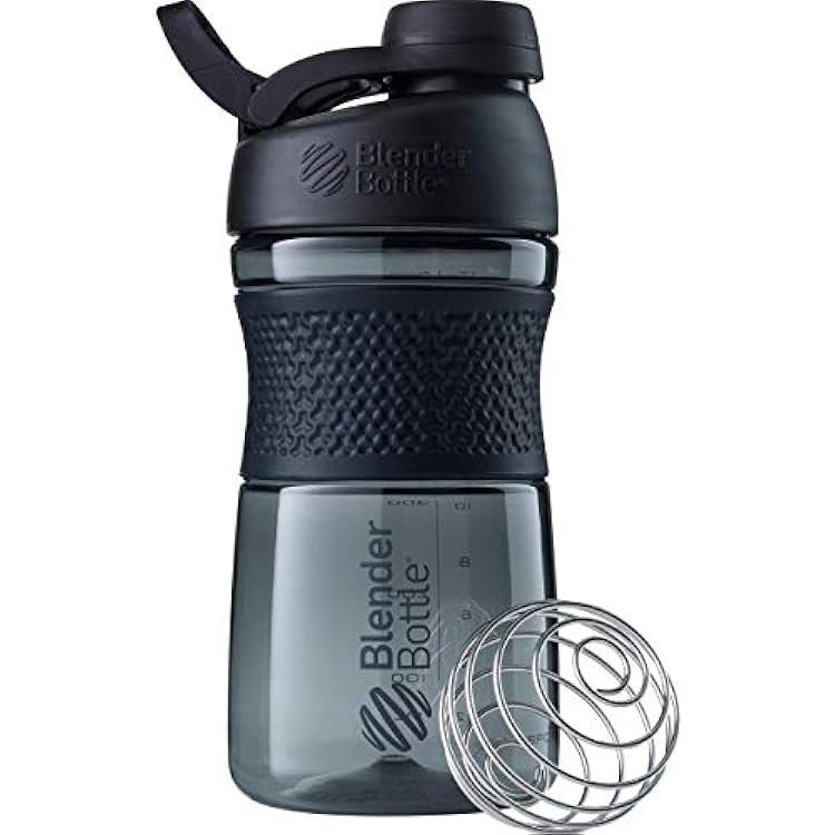 زجاجة BlenderBottle SportMixer Shaker مثالية لاهتزازات البروتين والتمارين المسبقة ، 20 أونصة ، أسود