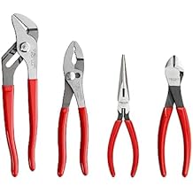 TEKTON Pliers Set, 4-Piece (Groove Joint, Slip Joint, Long Nose, Diagonal Cutting) | PLR99022