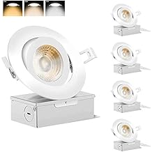 (4 Pack)4 inch led Slim Gimbal Eyeball Downlight-Directional Adjustable, 9W Dimmable LED Retrofit Recessed Lighting Fixture with Junction Box,800lm,3000K,4000K,5000K Color Selectable,120V, ETL ES
