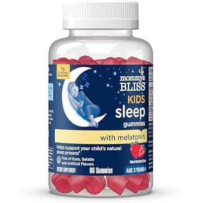 Mommy's Bliss Kids Sleep Melatonin Gummies, No Artificial Colors, Flavors or Gelatin, Strawberry Flavor Children's Melatonin Gummies, Age 3+, 60 Count