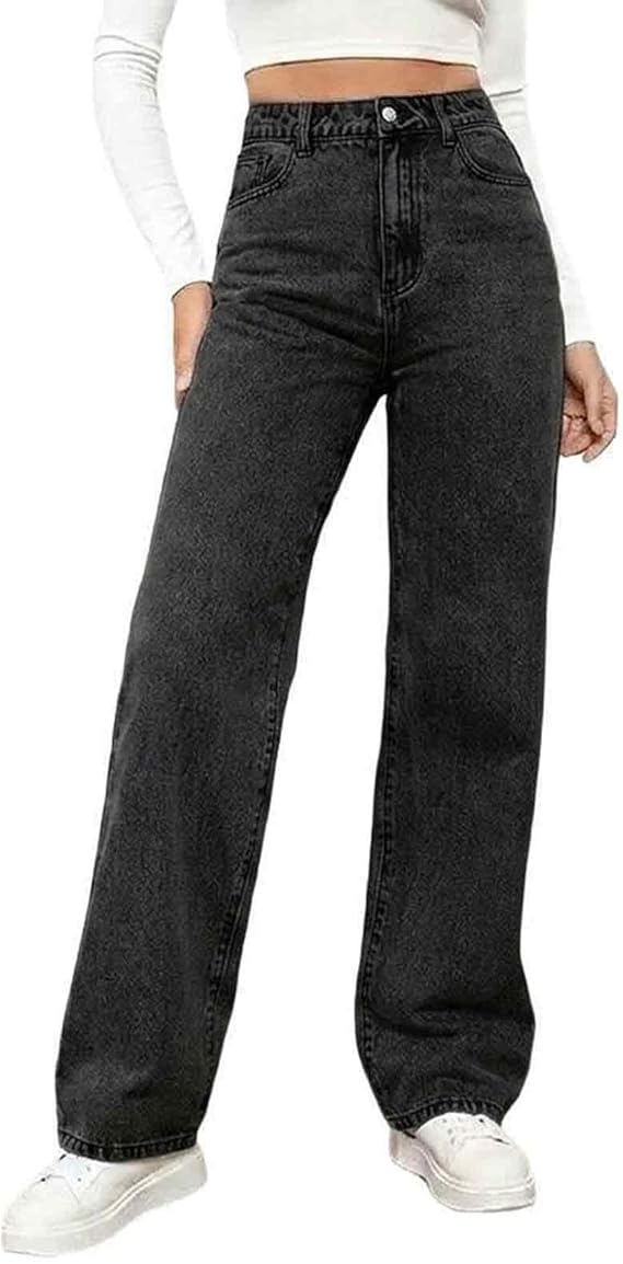 Jeans with Elastic Waist for Women - Wide Leg Plus Size Mom Denim Pants Casual Summer 2026 Baggy Cute Stretchy Jeans
