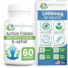 Active Folate Methylfolate 5-MTHF Methylated Folate 1000 mcg (1700mcg DFE), Bioavailable B9 for Mood, Methylation, Prenatal & Heart Health*, Vegan, Gluten-Free, Non-GMO 60 Capsules