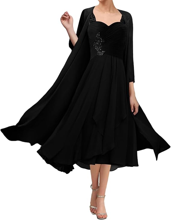 Tea Length Mother of the Bride Dresses with Jacket Plus Size Lace Short Mother of Groom Wedding Guest Gown