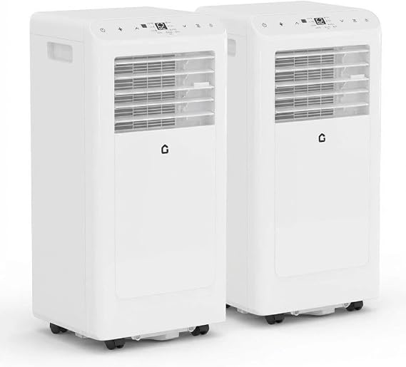 2PCS 8000 BTU Portable Air Conditioner, 3-in-1 AC Unit with Cool, Fan & Dry Modes, Covers Up to 550 Sq. Ft, LCD Display, Remote Control, Easy Mobility, Washable Filter, White