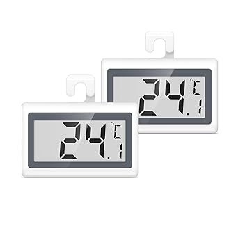 Fridge Freezer Thermometer, 2 Pack Digital Refrigerator Thermometer, LCD Display Fridge Temperature Thermometer with Low Temperature Reminder, 3 Mounting Methods, C/F Switch, for Home Office