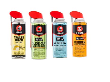 3-IN-ONE RVcare 4-Pack (انزلاق من السيليكون، نافذة وتتبع التشحيم الجاف، بلسم ختم مطاطي، أنبوب جل وصلة المقطورة)