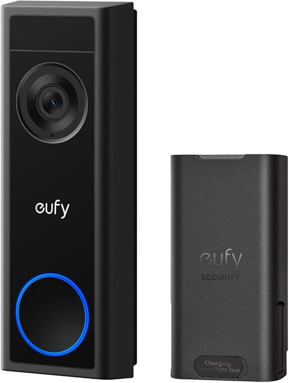 كاميرا جرس باب فيديو أمان Eufy C31، حزمة بطارية إضافية قابلة لإعادة الشحن،2K FHD،خيارات طاقة مزدوجة،مكالمة فيديو مباشرة،تسجيل على مدار الساعة طوال أيام الأسبوع،كشف الإنسان والحركة،متوافق مع HomeBase S380، بدون رسوم شهرية