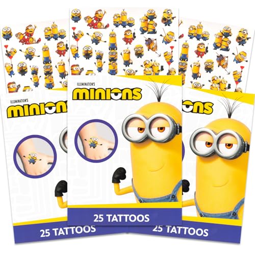Despicable Me Minions Tattoos Party تفضل حزمة الحزمة - 75 Ct Minions الوشم المؤقت للأطفال ، الأولاد ، والبنات Minions Party Supplies ، Minions Activity