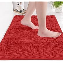 Ultra Soft Texture Chenille Plush Bath Rugs Floor Mats, Bath Rug Non Slip Microfiber Door Mat for Kitchen/Entryway/Living Room (30 x 20 inches, Red)