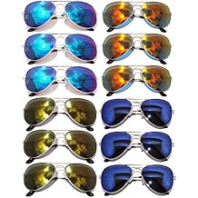 OWL 12 Pack Aviator Sunglasses Mirrored Lens, Womens Mens Wholesale Eyewear with Black, Silver, Gold Frames