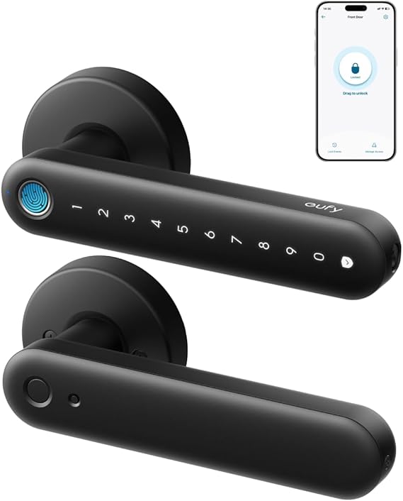 eufy Security Smart Lock FamiLock C32, Fingerprint Keyless Door Lock with Handle,Interior Doors, Built-in Wi-Fi (2.4 GHz Only), App Control, Auto Lock, 4 AA Batteries, Alexa/Google,Rekey Not Supported