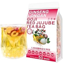 Plant Gift 50 Cups Ginseng Longan Goji Tea Bag ( REN SHEN GUI YUAN GOU QI HONG ZAO CHA) 10.57oz (6g*50bags/300g) Longan, Rose Natural Mixed Herbal Combination of Floral Tea