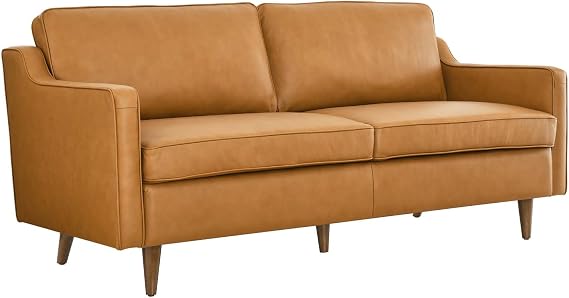 Modway Impart Upholstered Genuine Leather Sofa in Tan