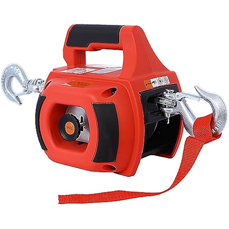 Portable Drill Winch 750LBS, Drill Powered Winch with Alloy Steel Wire Rope 40FT, Hand Warn Winch for Lifting & Dragging, Stretched Wire Fence, Log Handling Red