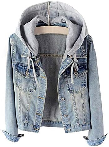 LifeShe Womens Casual Detachable Hoodie Denim Jacket