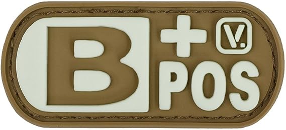 B + نوع الدم الإيجابي "Super-Lumen" Glow-in-The-Dark Patch (Coyote Tan)