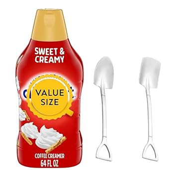 Dumbass Coffee International-Delight Liquid Coffee Creamer, 64 fl oz Bottle of Creamy Smooth Delightful Coffee Creamer and Mini Metal Shovel Spoons (Sweet & Creamy) Shovel Spoons