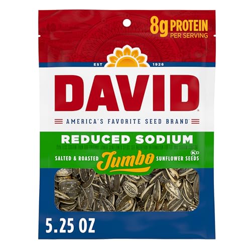 DAVID Reduced Sodium Jumbo Sunflower Seeds, Original Flavor, Easter Basket Stuffer for Baseball Players, 5.25 oz.