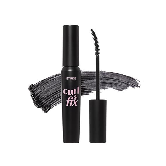 ماسكارا ETUDE Curl Fix، ماسكارا الرموش، تجعيد قوي، يدوم طويلاً، مقاوم للماء، خفيف الوزن، مكياج كوري، جمال، نباتي معتمد، حجم (0.27 أونصة)