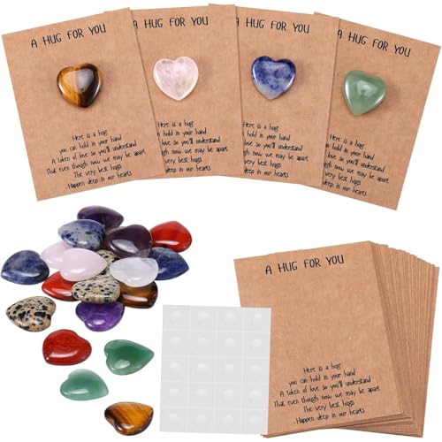 8 Sets Pocket Hug Token Valentines Day Gift Bulk Hug Cards with Heart Shape Natural Stones Keepsake Exchange Relationship Gift Cards for Colleagues Family Distance Social Celebration of Life
