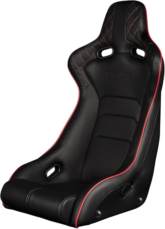 BRAUM Venom X Diamond Edition Racing Seats Black Leatherette with Red Stitching and Piping Fixed Bucket Seats with Carbon Fiber Backing 1 Seat (BRR7-BDRS)