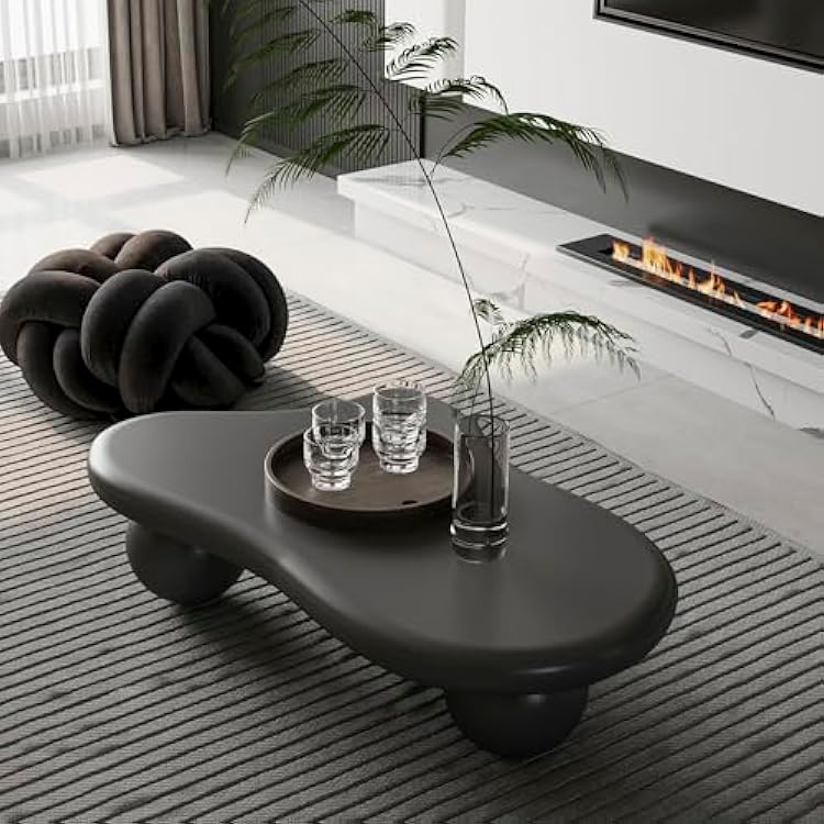 Cloud Coffee Table with 3 Ball Legs, Funky Irregular Asymmetrical Coffee Table Modern Unique Living Room Coffee Table, Minimalist Center Table Low Tea Table for Small Space,Black,46.06