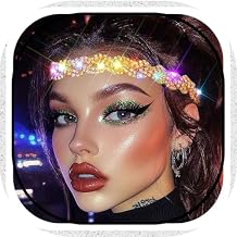 Fstrend Mardi Gras Light up headband, Carnival Elastic Rhinestone LED headbands, Sparkly Crystal Head Chain for Women (Gold)