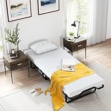 BestComfort Folding Guest Bed with Mattress Memory Foam، Rollaway Bed Cot Size for Adults، Foldable Bed Rolling Fold up Bed with Wheels، Space-Saving Sturdy Metal Frame، Made in Italy, 79 × 31 بوصة