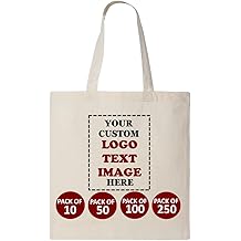Custom Tote Bags, 10 | 50 | 100 | 250 Pack, Personalized Bags, Bulk Bags with Logo, Reusable Bag for Business