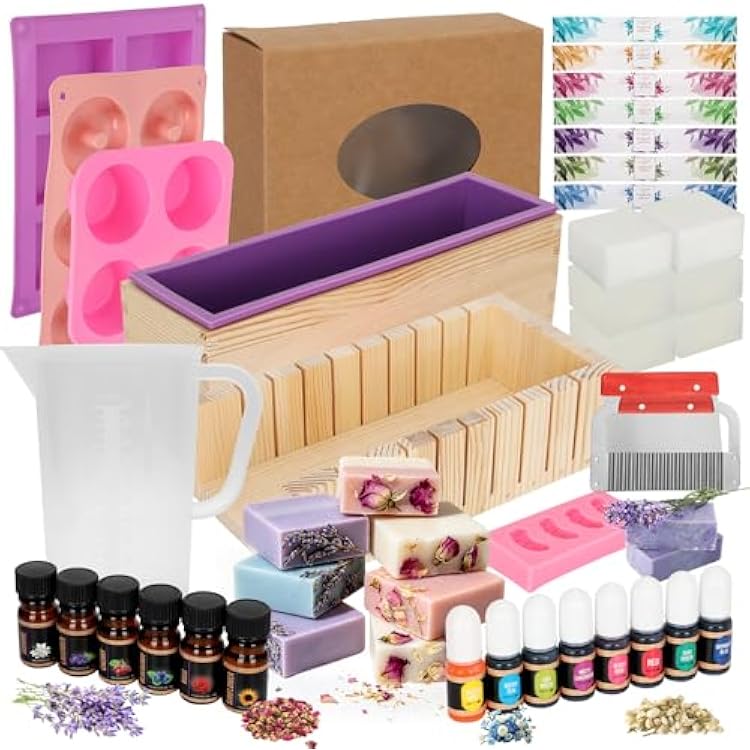 Soap Making Kits for Adults Beginners| Kit para Jabones Artesanales Naturales with Shea Butter Soap Base, Clear Soap Base, Essential Oil & Fragrances, Soap Cutte, Soap Silicone Molds for Soap Making