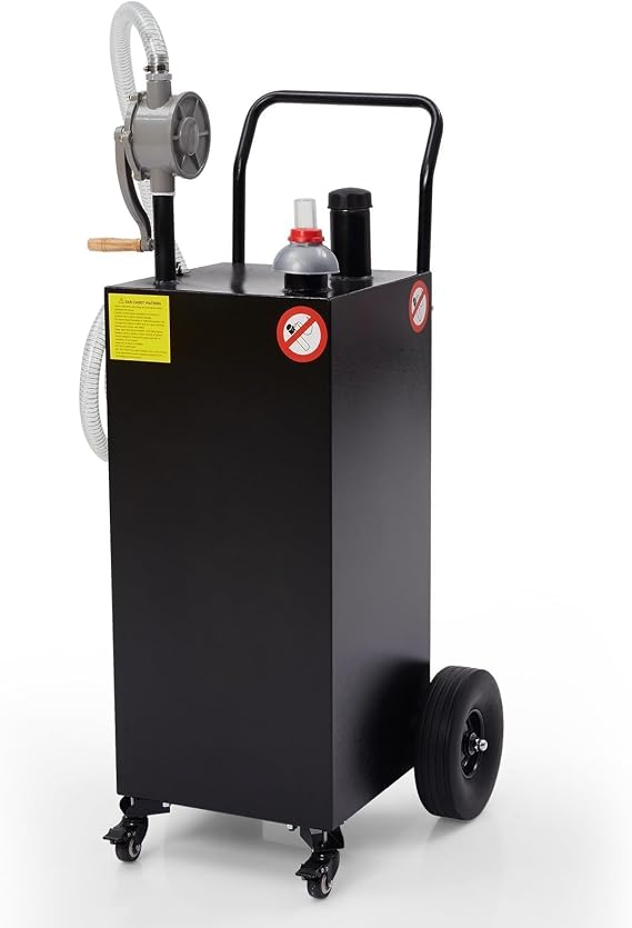 45 Gallon Fuel Tank With Pump, Heavy Duty Portable Gasoline Tank With Roller/Hose/Fuel Transfer Storage Tank for Cars, Trucks, Motorcycles and ATVs,Black
