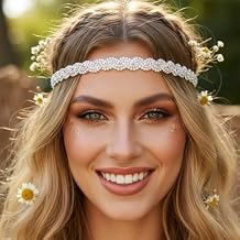 Fstrend Mardi Gras Elastic Rhinestone headbands, Sparkly Silver Crystal Braid Head Chain for Women (Silver B)