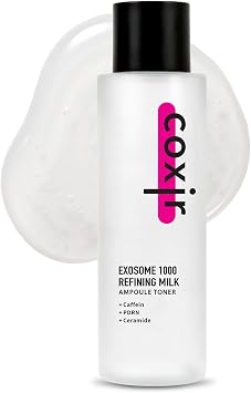 coxir EXOSOME 1000 Refining Milk Ampoule Toner - Hydrating Korean Milky Toner with PDRN, Caffeine & Ceramide NP for Tired, Dull-Looking Skin | Daily First-Step Liquid [150ml / 5.07 fl.oz]