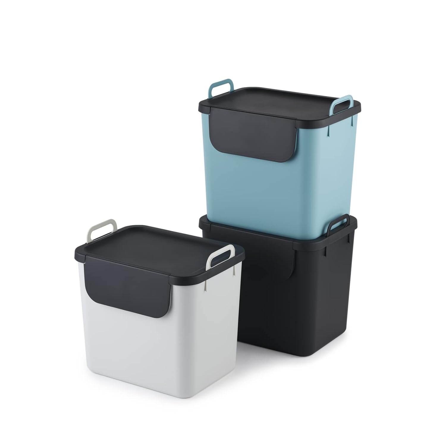 Jive Waste Separation System Set of 3 Waste Separation System 30 L for the Kitchen Plastic (PP Recycled) Dark Grey/White/Green 3 x 30 L (39.8 x 29.8 x 50.1 cm)