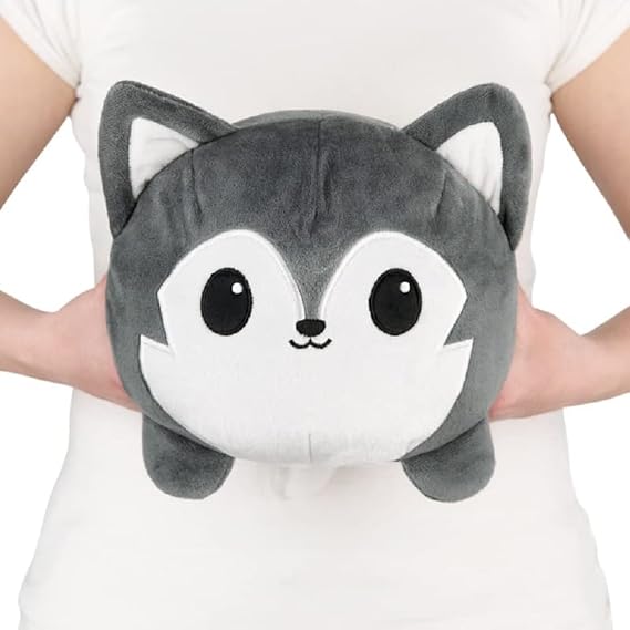 TeeTurtle - Original Reversible Big Wolf Plushie - Gray - Huggable and Soft Sensory Fidget Toy Stuffed Animals That Show Your Mood