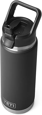 زجاجة YETI Rambler 26 أوقية ، معزولة بالفراغ ، فولاذ مقاوم للصدأ مع غطاء من القش ، أسود   