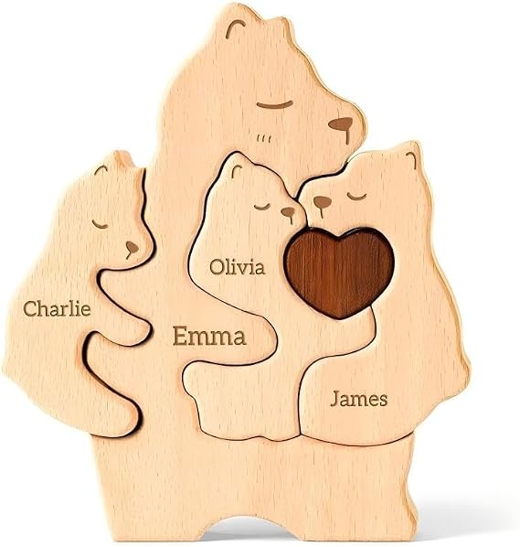 Wooden Mommy Bears Family Puzzle, Personalized Puzzles with 25 Names, Mother's Day Personalized Gifts for Mom Grandma Kids Dad Teen Boys Girls, Toddler Women Men Birthday Decorations
