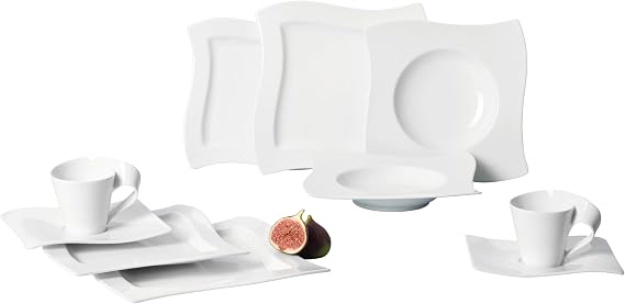 مجموعة أواني الطعام الأساسية من Villeroy & Boch NewWave مكونة من 30 قطعة، باللون الأبيض