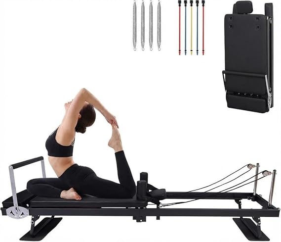 Pilates Reformer Machine for Home, 91" Foldable Pilates Reformer with High & Low Modes, 3-in-1 Reformer Pilates Equipment with Springs, Resistance Cords,