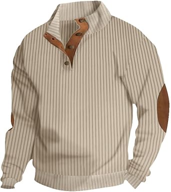 Sweatshirts for Men Vintage Stand Collar Henley Button Neck Casual Long Sleeve Polo Shirts Mens Pullover Sweatshirt