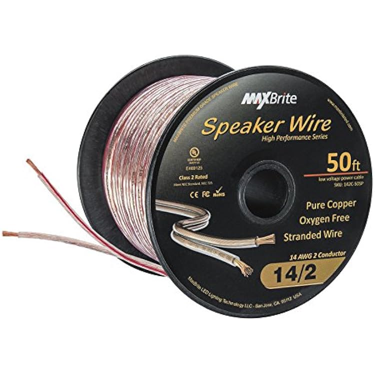 50 ft. Spool High Performance 14 Gauge Speaker Wire, Oxygen Free Pure Copper - UL Listed Class 2