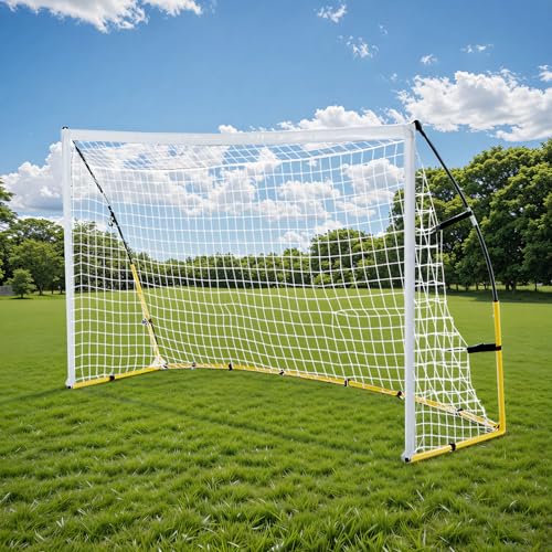 مرمى كرة قدم بطول 8 أقدام و5 أقدام للفناء الخلفي، مرمى كرة قدم محمول منبثق مع حقيبة حمل، أوتاد على شكل حرف U وحبال مطاطية، للشباب والكبار - مثالي للحديقة والشاطئ والتدريب