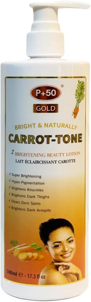 P+50 Gold Carrot Tone Skin Brightening Lotion 500ml – With Niacinamide &amp; Biotin – Hydrating Glow Moisturiser for Even Skin Tone – Fast Absorbing Body &amp; Face Cream