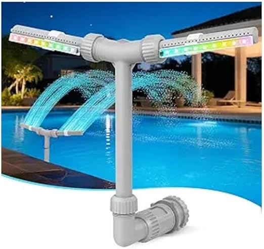 Pool Fountain with Lights for Above Ground Inground Pools Dual Sprayer Sprinkler with 6Lighting Modes+11 Monochromatic Modes+Timer, Pool Lights with Remote, Solar Pool Fountain